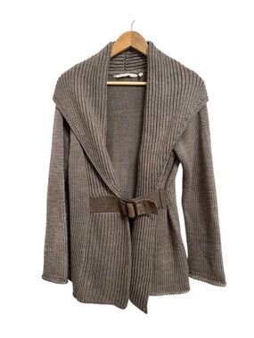 Soft Surroundings Belted Wool Blend Cardigan - Taupe - Women’s Large